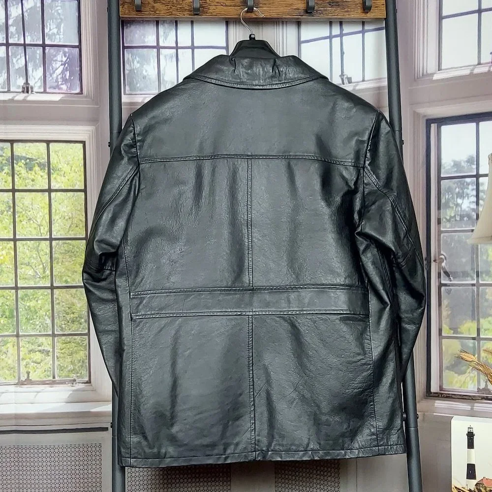 MEN'S GENUINE LEATHER BUTTON FRONT COAT BY OAKTON (M) - Picture 6 of 15